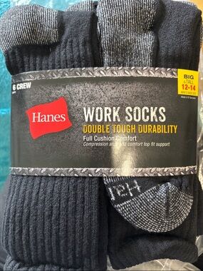 New men’s Hanes work socks big&tall size 12-14. 6 pairs Crew